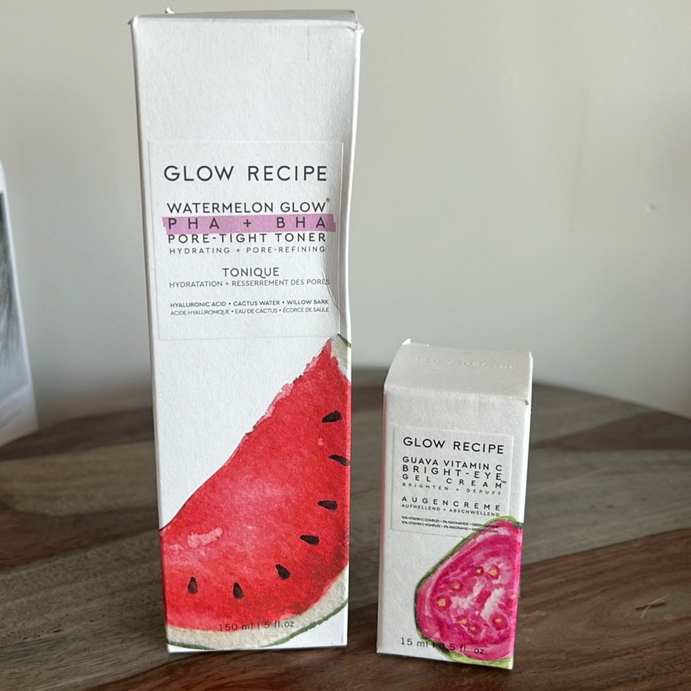 New Glow Recipe Watermelon Glow PHA & BHA Toner & Guava Vitamin C Eye Cream